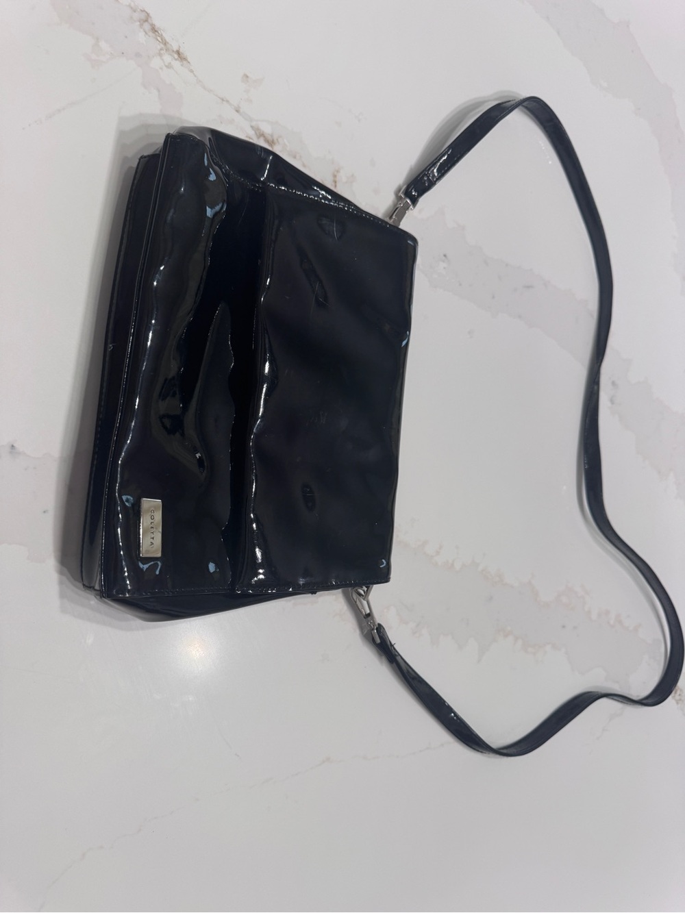 Black Patent Shoulder Bag with Slim Strap